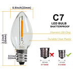 KGC 25Pack C7 LED Christmas Light Bulb, E12 Base Waterproof LED Bulbs for String Light, 0.6W 2200K Warm White 50LM, Clear Plastic Night Lights C7 LED Replacement Bulbs for Christmas String Lights.