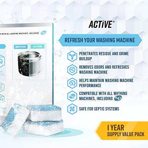 Washing Machine Cleaner Descaler 24 Pack - Deep Cleaning Tablets For HE Front Loader & Top Load Washer, Septic Safe Eco-Friendly Deodorizer, Clean Inside Drum And Laundry Tub Seal 12 Month Supply