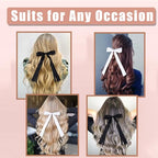 Oversized Long-Tail Hair Bows Set - 4 PCS Ribbons and Large Barrettes for Cute Aesthetic Hair Accessories for Girls (Black White)