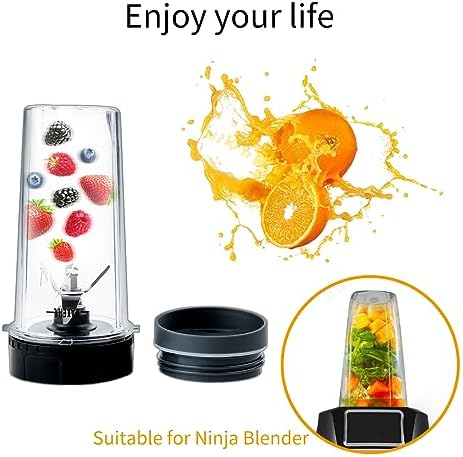 2 Pack 6 Fins Blender Blade Assembly and Single Serve 16 oz Cups Replacement Parts Compatible with Nutri Ninja BL770 BL771 BL772 BL740 BL780 BL660 BL663 Professional Smoothie Blender (3.35 inch)