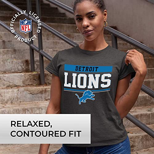 Team Fan Apparel NFL Women's Team Block Charcoal Tagless T-Shirt - Cotton Blend - Rock Game Day with Perfect Comfort & Style (Detroit Lions - Black, Womens Large)