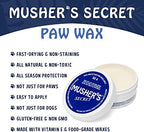 Musher's Secret Dog Paw Wax 60 g (2.1 oz) - Moisturizing Dog Paw Balm that Creates an Invisible Barrier That Protects and Heals Dry Cracked Paws - All-Natural with Vitamin E and Food-Grade Ingredients