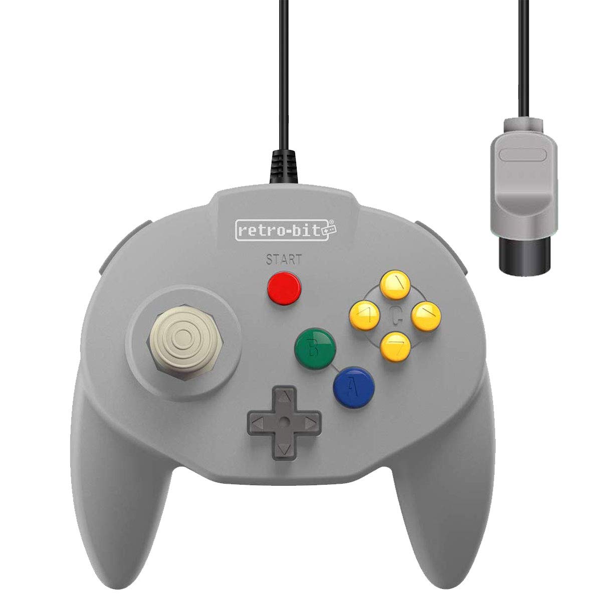 Retro-Bit Tribute 64 Wired N64 Controller for Nintendo 64 - Original Port - (Classic Grey)