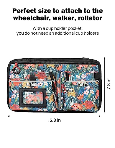 ISSYZONE Wheelchair Side Bag, Upgraded Walker Pouch Bag with Cup Holder, Wheelchair Armrest Accessories for Walker, Rollator, Electric Scooter Wheelchairs, Ideal Gift for Seniors, Green