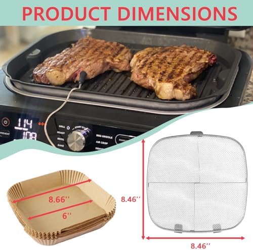 Splatter Shield & 100 PCS Paper Liners for Ninja AG300 AG301 AG400 AG301C AG300C Foodi Air Fryer Accessories, Stainless Steel Splash Guard for Ninja 5 in 1 Smart Xl Indoor Grill Mesh Screen
