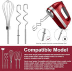 Hand Mixer Attachments Beater, Whisk, Blending Rod and Dough Hooks, Stainless Steel Hand Mixer Accessories Compatible with Kitchenaid Hand Mixers KHM3 KHM5 KHM7 KHM9, Set of 6