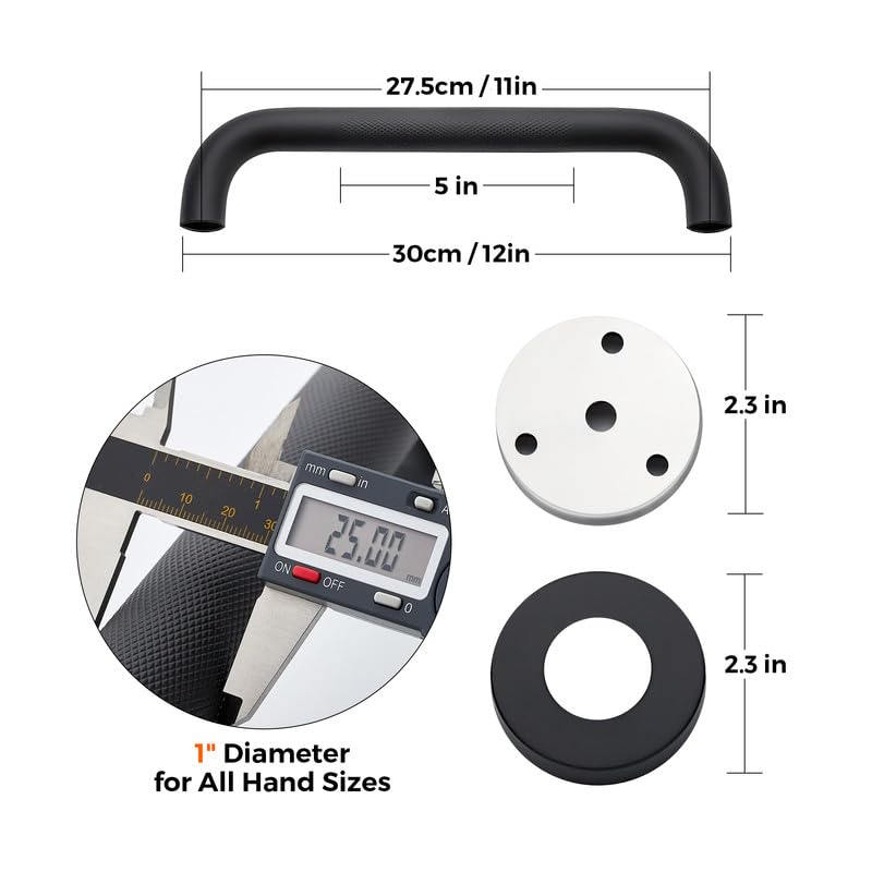 Grab Bars for Shower, 2 Pack 12-Inch Anti Slip Shower Handles for Elderly, Safety Shower Grab Bar, Stainless Steel Handicap Grab Bars for Bathroom (Black 1" Diameter)