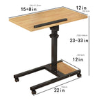 LINGMI Mobile Height Adjustable Laptop Desk with Mouse Pad, Portable Laptop Desk Rolling Tiltable Table with Small Side Table for Couch,Rolling Computer Stand (Natural Color)
