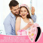 Valentine’s Day Headbands for Women, Valentines Pink Knotted Heart Headband Heart Earrings Crystal Jeweled Wide Top Knot Headband Valentine’s Day Hair Accessories Gifts