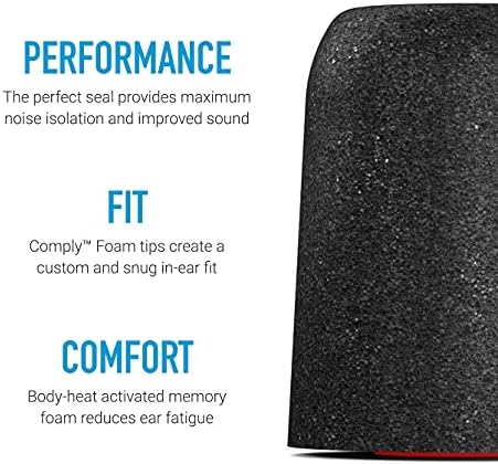 Comply P-Series | Memory Foam Replacement Ear Tips Designed for Etymotic, NuForce, ISOtunes PRO, Q-Jays, & More | Superior Noise Isolation, Ultimate Comfort, Secure Fit | Black, Large (3 Pairs)
