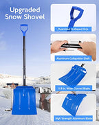 SEG Direct 47" Snow Shovel Collapsible, Large Aluminum Shovel Spade for Winter, Emergency Shovel for Car Snowmobile, Lightweight Portable Scoop for Driveway Camping Garden with Carrying Bag, Blue