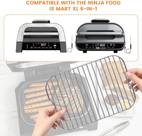 Air Fryer Rack for Ninja Foodi FG551 Smart XL Indoor Grill with Air Fry, 11.6''*7.6'' Stainless Steel Air Fryer Accessories Roasting Steamer Grill Racks Baking Tray，Dishwasher safe