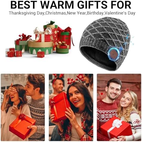 Bluetooth Beanie for Men, Wireless Headphones for Bluetooth Hat, Winter Knit Music Hat, Unique Tech Gifts Stocking Stuffer