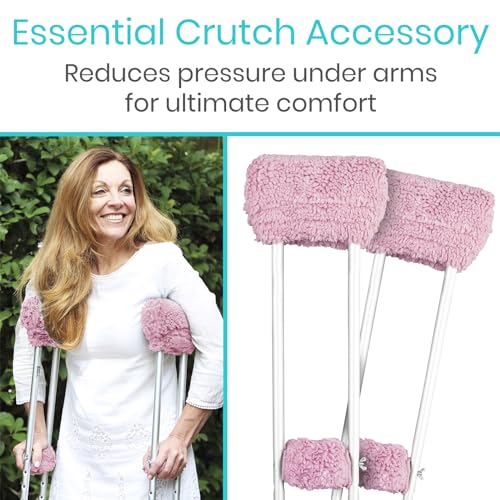 Vive Sheepskin Crutch Pads & Hand Grips for Adults, Kids, Crutches, Armpits - Accessories Knee Scooter Foot Injuries Pillow for 5ft Medical 6 feet Youth Padding Arm Underarm Folding Walking Crutches