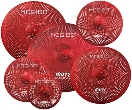 Low Volume Cymbal Mute Cymbal Pack Red 6 Pieces 10" Splash+14"hi-hat+16"crash+18"crash+20"ride FREE Cymbal Bag Silent Cymbals for Practice Drum Set