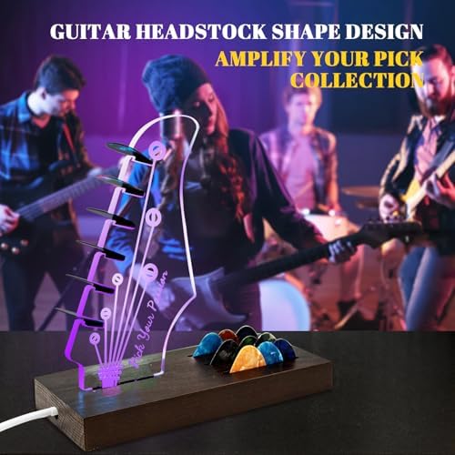 Light Up Guitar Pick Holder, Wooden Guitar Pick Holder for Picks Storage and Display, Music Gift for Men Guitar Music Lovers Players Guitarist, Guitar Accessories