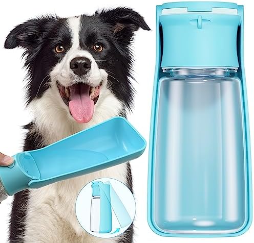Portable Dog Water Bottle Dispenser [Leak Proof & Foldable] Dog Travel Water Bottle Bowl Accessories for Puppy Small Medium Large Dogs Pet Water Bottles for Dogs Walking Outdoor Hiking 19OZ