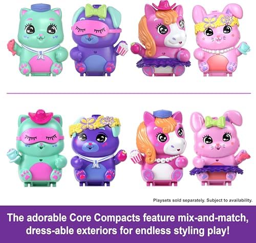 Polly Pocket Dolls and Playset, Tea Party Bunny Compact, Travel Toy with 1 Micro Doll, Pet Bunnies, Food & Fashion Styling Accessories