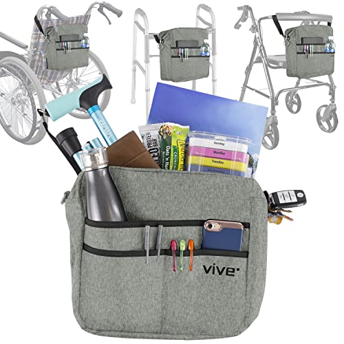 Vive Wheelchair Bag for Accessories (12" x 5 x 12") - Large Adjustable, Folding, Waterproof Backpack - Fits Walkers, Rollators, and Chairs - Pouch for Elderly & Seniors - Caddy Pouch Tray Attachment