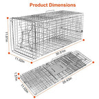 KOCASO Large Live Animal Trap Cage, Foldable Heavy Duty Humane Rat Trap for Indoor and Outdoor, Metal Mouse Trap for Squirrel Gopher Chipmunk Mice Raccoon, Easy to Catch and Release 31"x11"x12"