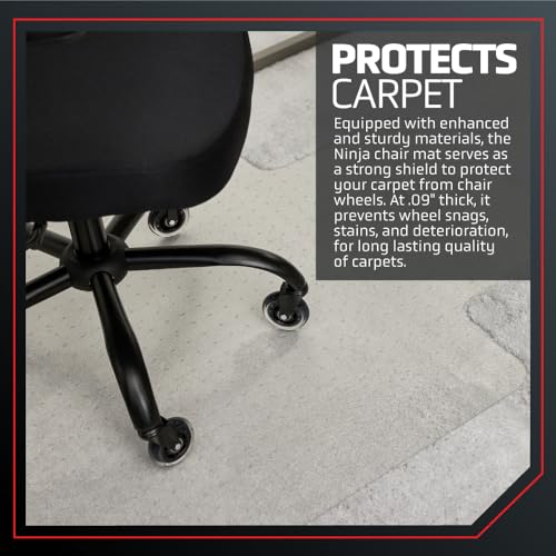 NINJA Easy Glide Office Chair Mat for Carpet Floors, Strong Slip Resistant Under Desk Floor Protector, Stay in Place Plastic Computer Mats for Rolling Work and Gaming Chairs, 29x47 Inch, Clear