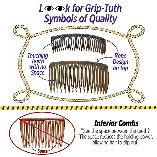 Grip-Tuth Combs - Set Of 2 Hair Side Combs - Hair Combs For All Types Of Hair - Decorative & Hair Styling Women Accessories (Shell, 3 ¼ ″ Wide)