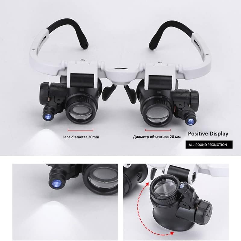 Microscope Accessories Kit 2LED Head-Mounted Illuminating Microscope Headband LED Lamp Light Microscope Slides