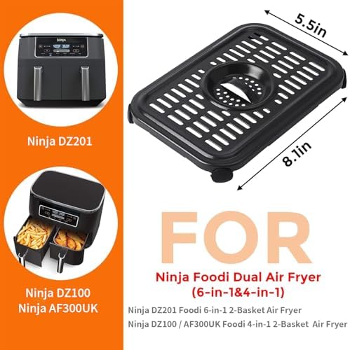 Air Fryer Replacement Parts for Ninja Foodi DZ090 6QT DZ201 DZ100 8QT DualZone Air Fryers, 2 PCS Non-Stick Food Grade Air Fryer Accessories Grill Pan Plate Crisper Plate Rack Tray, Dishwasher Safe