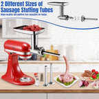 Metal Food Grinder Attachments for KitchenAid Stand Mixers, Meat Grinder, Sausage Stuffer, Perfect Mixer Attachment for KitchenAid Mixers, 15pcs Meat Grinder Accessories Set, Silver