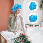 Reusable Shower Cap for Women, Large Waterproof Shower Bonnet Washable Elastic Band Bath Hair Hat for Long Hair, Braids(Lake Blue)