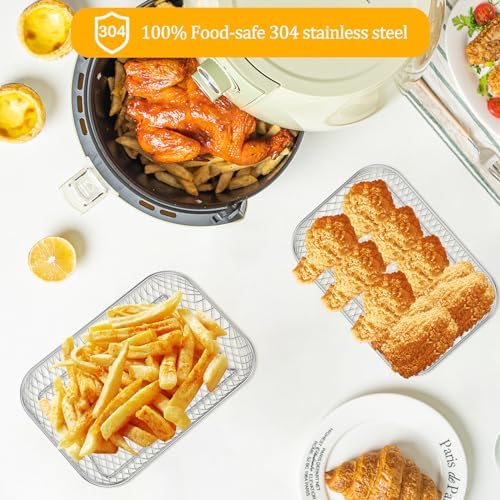 Air Fryer Rack Accessories for Ninja Basket, 3 Layers, 304 Stainless Steel Stackable Bacon Air Fryer Accessories for Ninja AF300UK, Salter/Instant/EMtronics Double Drawer, with Clip