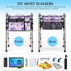 Walker Accessories for Folding Walker Double Sided Walker Bag with Cup holer Organizer Pouch Storage Tote for Rollator Carrying