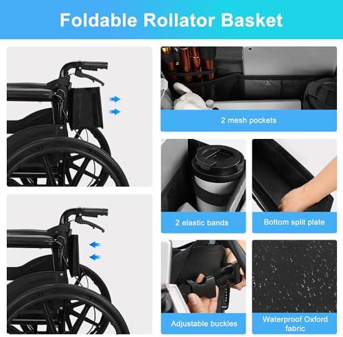 supregear Wheelchair Basket for Back, Large Capacity Wheelchair Backpack Organizer Bag with Multiple Pockets and Cup Holder Wheelchair Accessories Waterproof Storage Bag for Seniors, Black