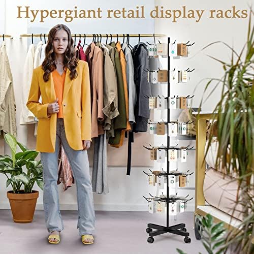 Hypergiant Retail Display Stand 7 Tier Rotating Rack For Store Display Shelves,Jewelry Keyring Socking Hats,Movable Shop Spinner for Toys Show ,Black,Adjustable height