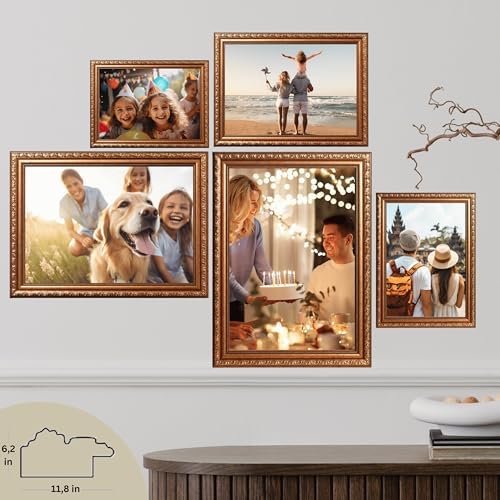 VictoR Picture Frame Chagall 11x14 Brown Gold - Baroque Picture Frame for Photos in Size 11x14 Inch - Vintage Design with Shatterproof Acrylic Glass - Antique - Baroque