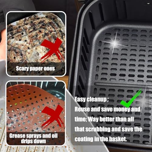 Silicone Liners Rectangle 2 Pcs for Air Fryer Dual Basket 8 to 10 Qt, Food-grade Reusable Baking Tray Fit Ninja DZ201 DZ401 DZ550, 4 to 5 Qt Each, Airfryer Accessories Grey