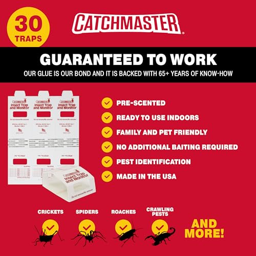 Catchmaster Spider & Insect Glue Traps 30-Pk, Brown Recluse Spider Traps, Adhesive Cockroach Killer Glue Boards, Cricket Sticky Traps, Indoor Roach Trap for Home, Garage & Shed, Pet Safe Pest Control