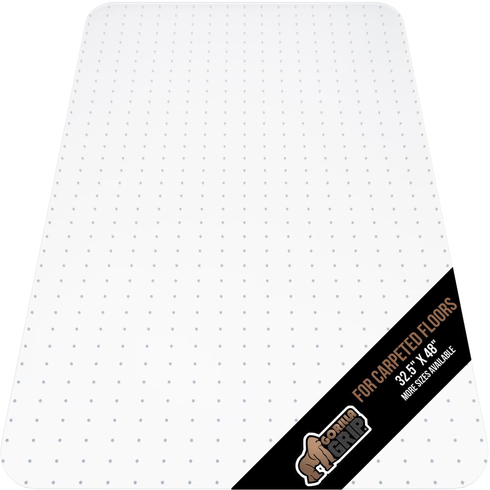 GORILLA GRIP Slip Resistant Office Chair Mat for Carpet Floors, Smooth Glide Under Desk Carpeted Floor Protector, Heavy Duty Plastic Computer Mats for Rolling Work and Gaming Chairs 32.5x48, Clear