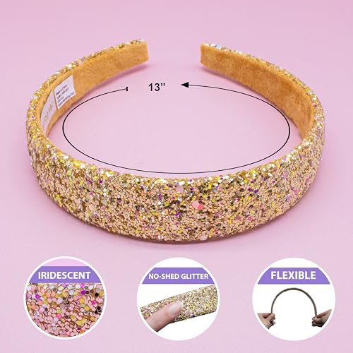 FROG SAC Glitter Headbands for Girls, Gold, Hair Accessories for Little Girl, Sparkly Wide Yellow Hair Band for Kids, Cute Alice Headband for Toddler Children, Thick Sparkle Bling Hairband