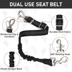 GAMUDA Dog Harness, Collar and Seat Belt Set, Vehicle Safety Harness, Retractable Adjustable Pet Seatbelts with Travel Strap and Carabiner for Most Cars (Black, L)