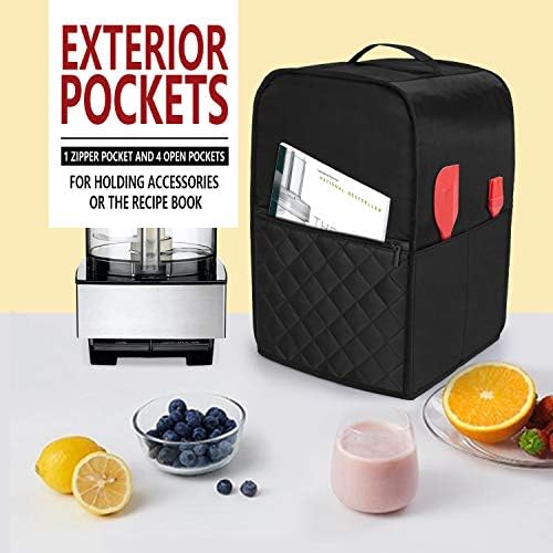Luxja Food Processor Cover Compatible with Cuisinart and Hamilton Beach 11-14 Cup Processor, Food Processor Dust Cover with Accessories Pockets, Black