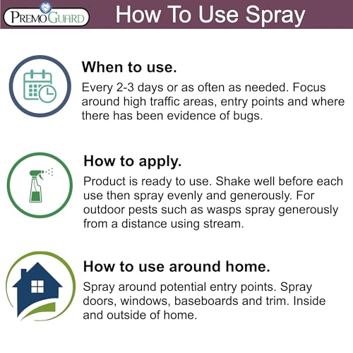 All Purpose Pest Control Spray by Premo Guard – for Home and Kitchen – Bug, Roach, Fleas, Fruit Fly, Ant, Spider Killer – Fast Acting & Effective – Child and Pet Safe (16 oz Concentrate)
