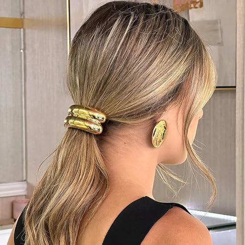 Hair Ties for Women, Gold Metal Hair Cuffs Hair Accessories Elastic Hair Ties Ponytail Cuff Hair Bands for Both Thick Hair and Thin Hair