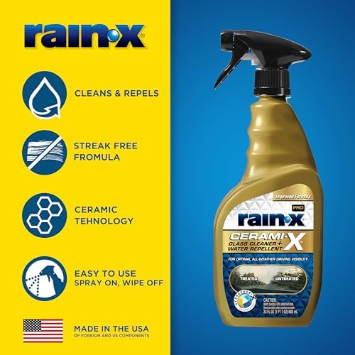 Rain-X 630177SRP Cerami-X Glass Cleaner + Water Repellent, 23oz - Cleaning Effectively While Remaining Streak Free, Protecting Against Contaminants and Stains