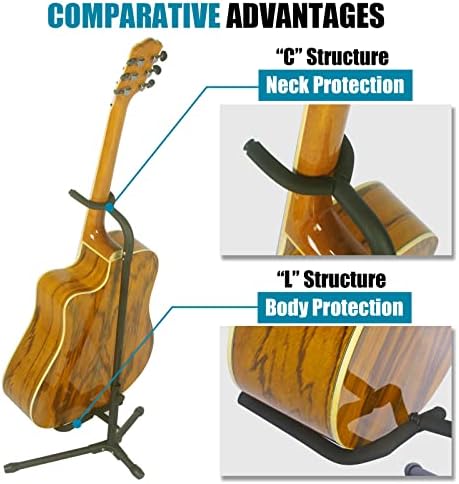 GLEAM Guitar Stand - Adjustable Fit Electric, Classical Guitars and Bass, Accessories, Folding Type Black (CG-4)