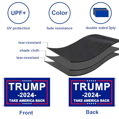 Trump 2024 Flags 3x5 Outdoor Made in USA-Double Sided 3 Ply Heavy Duty Take America Back with 4 Pcs Trump 2024 Sticker,Trump 2024 Flags Banner for Outside with 2 Brass Grommets(Blue)