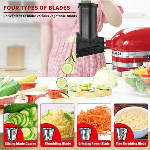 Meat Grinder&Slicer Shredder Attachments for KitchenAid Stand Mixer, Metal Food Grinder with Sausage Stuffer Tubes, Cheese Grater Attachment Salad Maker, Burger Press For KitchenAid Mixer Accessories