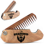 Enjoy The Wood Beard Comb for Men, Folding Pocket Beard Accessories for Men, Engraved Walnut Wooden Comb for Moustache, Beard & Hair - Perfect Gift For Him (Gift for Him (Skull)) (Model BM)