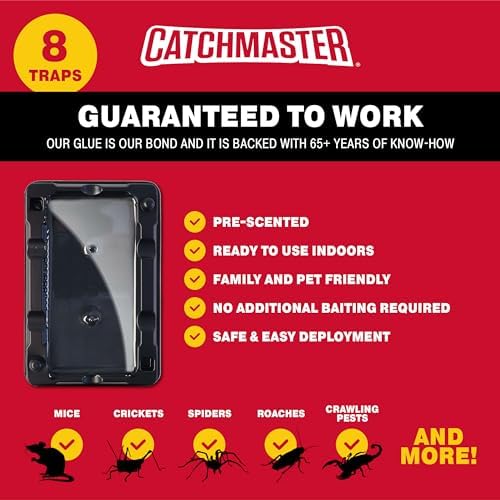 Catchmaster Mouse & Insect Glue Traps 8-Pk, Adhesive Rodent & Bug Catcher, Pre-Scented Mouse Traps Indoor for Home, Sticky Glue Trap for Mice and Insects, Pet Safe Pest Control for House Garage
