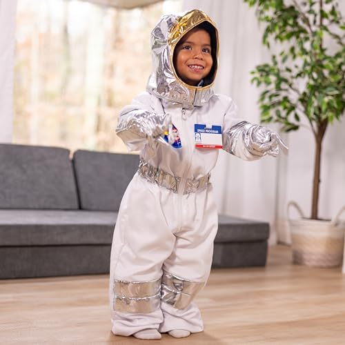 Melissa & Doug Astronaut Costume Role Play Space Set (5 pcs) - Jumpsuit, Helmet, Gloves, Name Tag Pretend Astronaut Outfit With Realistic Accessories, Costume For Kids And Toddlers Ages 3+